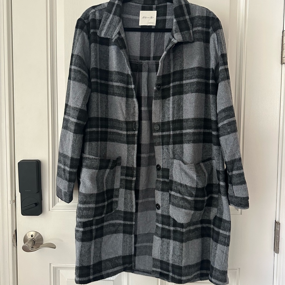 Active USA Black and Gray Plaid Trench Coat